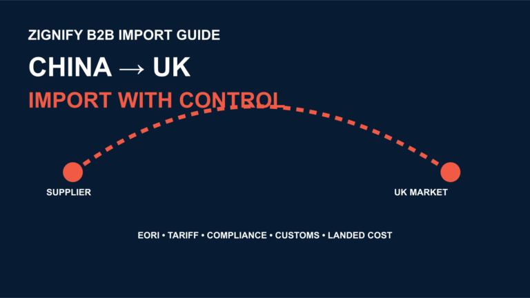 China-to-UK commercial import route covering EORI, tariffs, compliance, customs and landed cost.