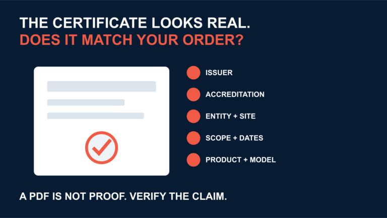 Supplier certificate passing through issuer accreditation entity scope date and product verification checks.