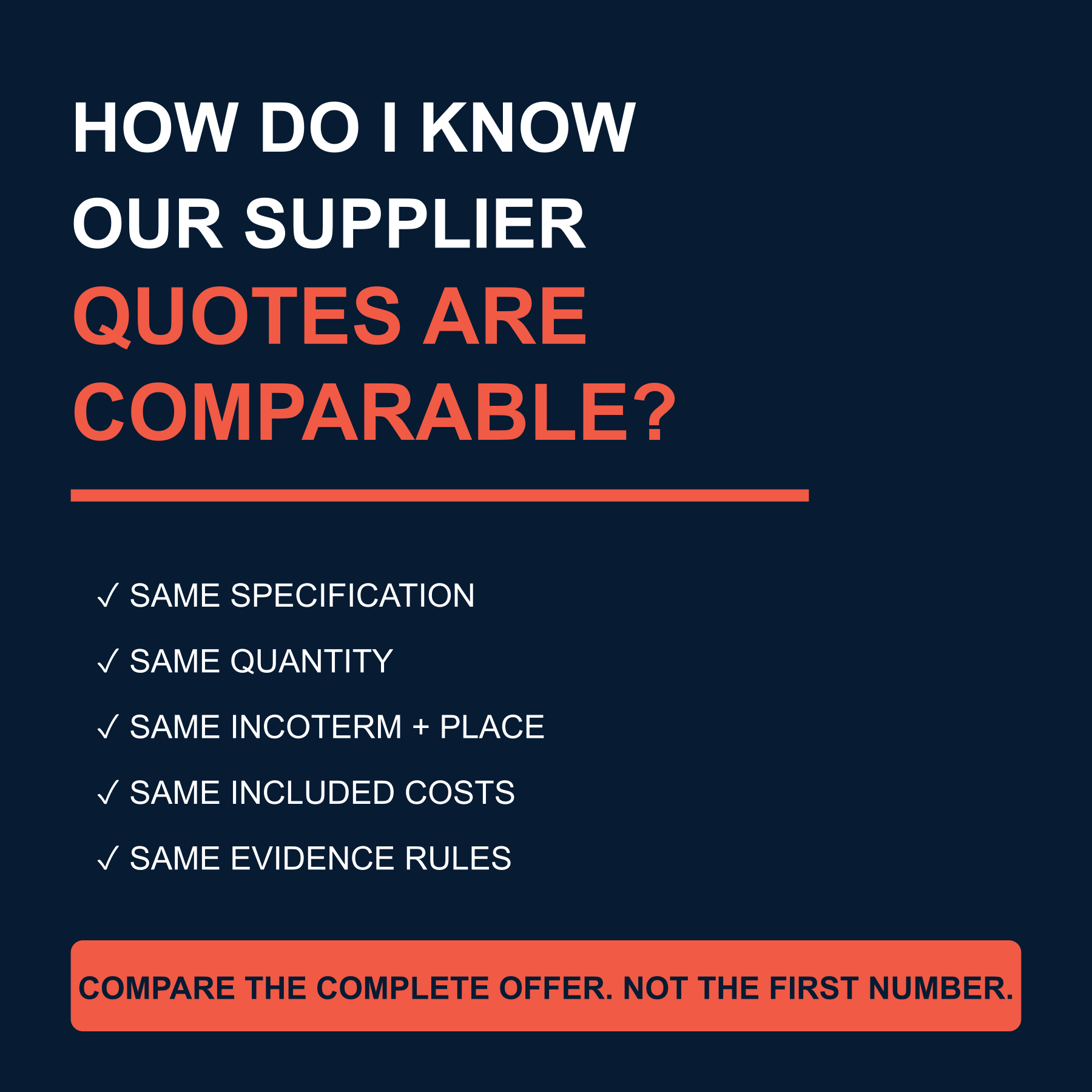 Graphic asking how a buyer knows supplier quotations are genuinely comparable.
