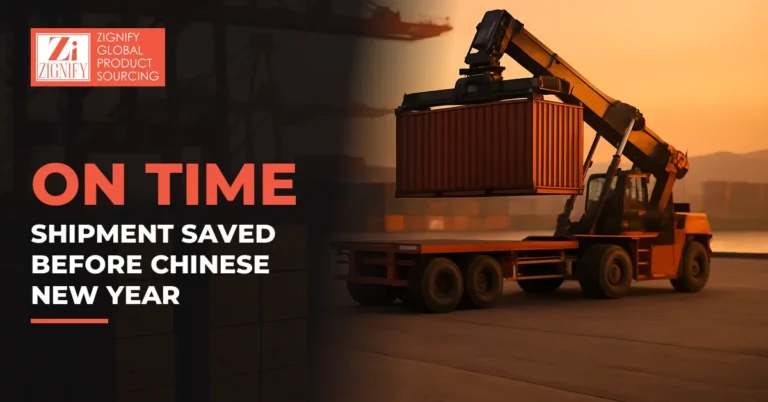 Container being loaded at a port in China for an on-time electronics shipment